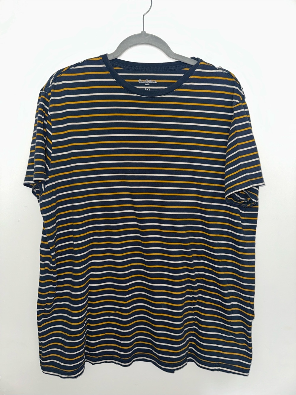 Goodfellow & Co Navy, Yellow & White Striped Crew Tee
